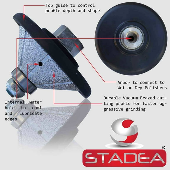 Stadea Diamond Profile Wheel / Profile Grinding Wheel 45 degree / Bevel 25 MM 1" high for Grinder Polisher Tile Granite marble Concrete Shaping/Diamond Profiling