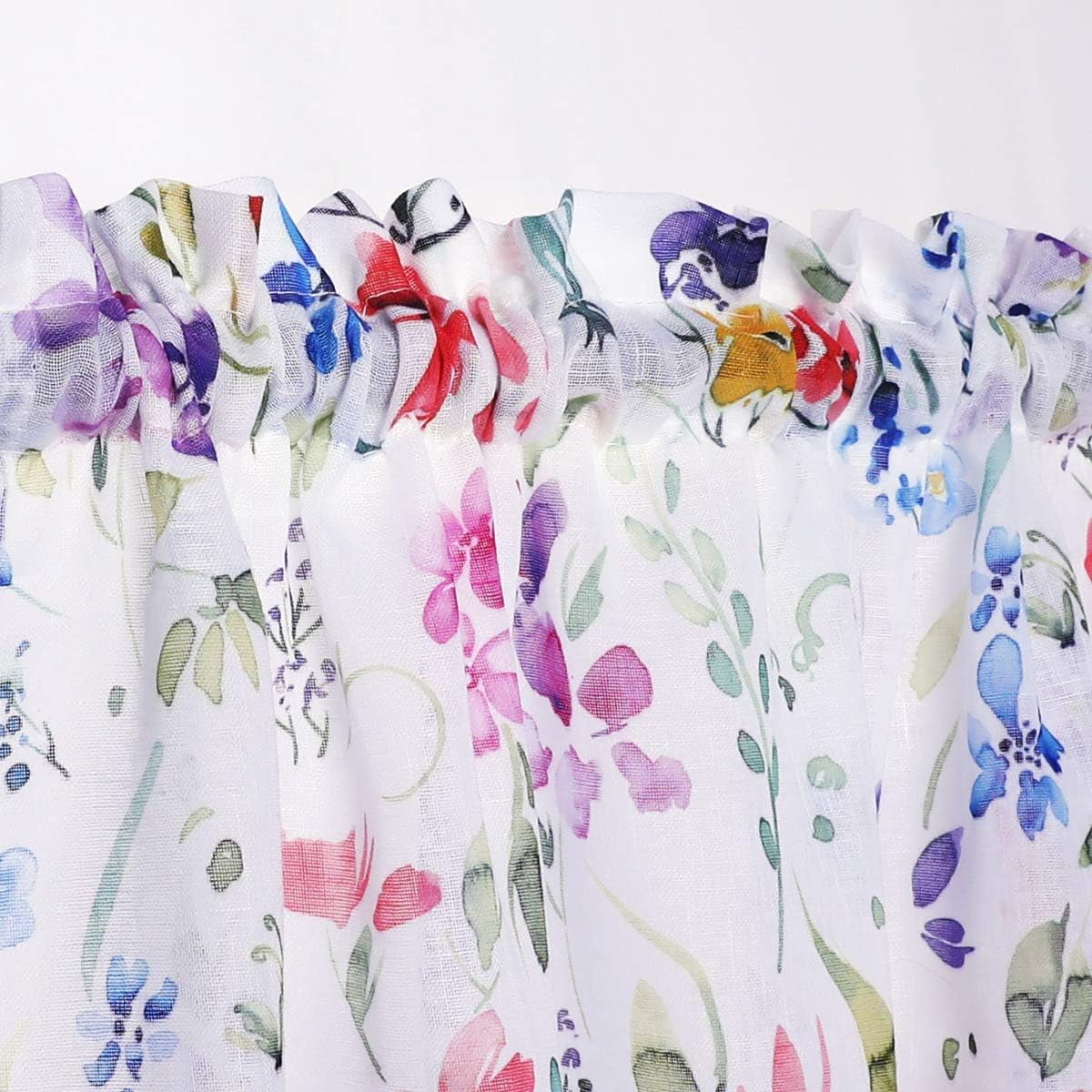 Floral Kitchen Curtains 36 inch Length Multi Color Red Flower Farmhouse Short Cafe Curtains Faux Linen Small Window Curtains for Bathroom 28" W x 36" L 2 Panels,Rod Pocket