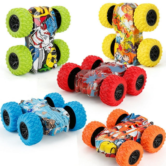 5 Pcs Voiture Acrobatique à Inertie Mini Véhicule à Friction Double Face Graffiti Voiture