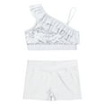 thumbnail image 3 of TiaoBug Kids Girls 2 Piece Gymnastics Dance Leotards Outfits Ruffle Sequin Crop Top with Shorts Set for Stage Performance White 14, 3 of 7