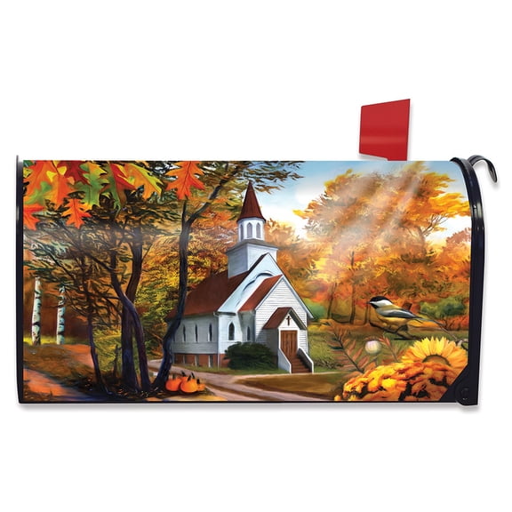 Briarwood Lane Autumn Church Sunset Mailbox Cover