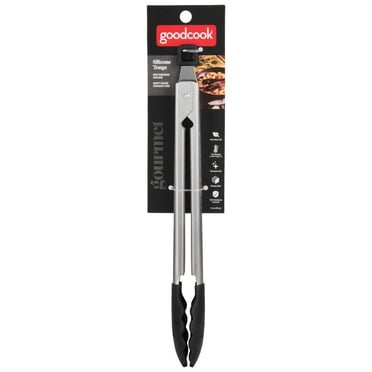 GoodCook Gourmet Locking Tongs, 11in Heavy Gauge Stainless Steel With Scalloped Head Silicone Grip