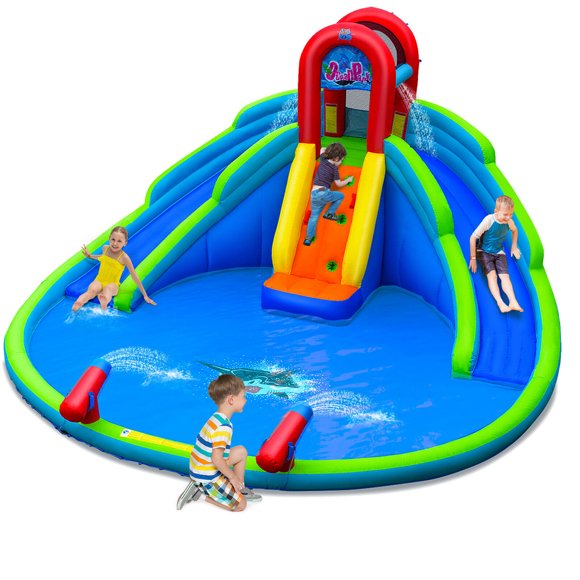 Gymax Inflatable Waterslide Wet & Dry Bounce House w/Upgraded Handrail Blower Excluded
