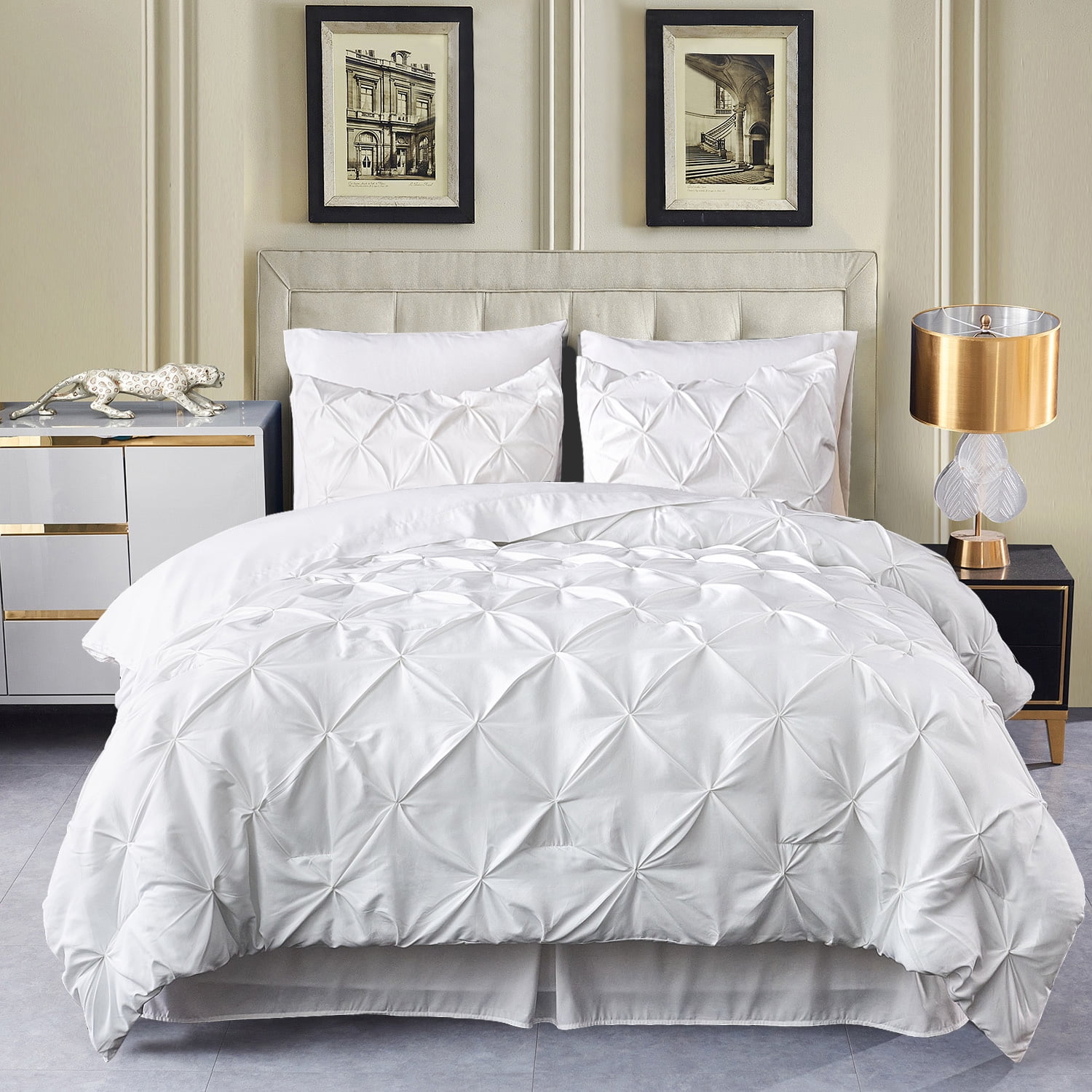 Deluxe Soft Tufted Color Pieced Sewn Queen Cal King Full Comforter Set 7 pcs 