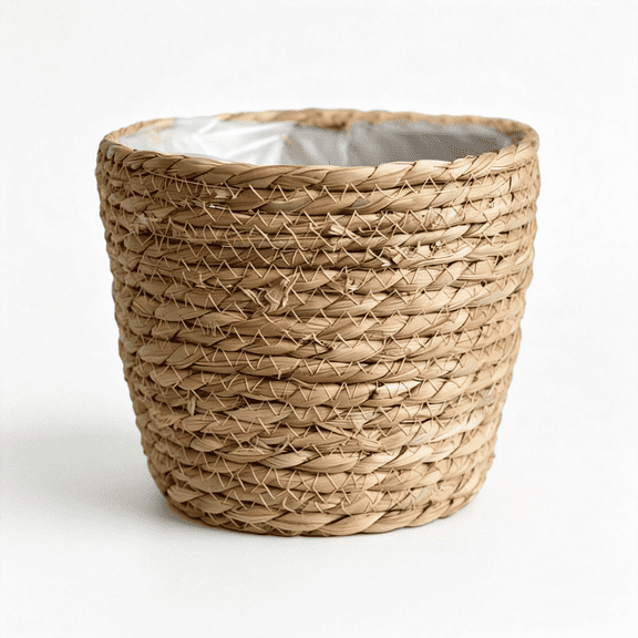 NORIZF 7" Seagrass Planter Basket with Plastic Lining for Plants(2 Pack)| Woven Basket,Flower Pot Cover,Storage Organizer for Indoor Plants,Rustic Home Decor,Farmhouse Wicker Planter
