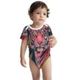 thumbnail image 2 of Xecao Pink Tiger Gold Leaves Pattern Baby Climbing Bodysuit Short Sleeve Onesie Unisex 0-12 Months Baby Shirt Newborn Outfits Crotch snap design-6 Months, 2 of 6