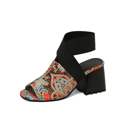 

Ymiytan Women Heeled Sandals Chunky Heel Dress Sandal Ankle Strap High Heels Work Casual Cross-Strap Summer Pumps Orange 8.5