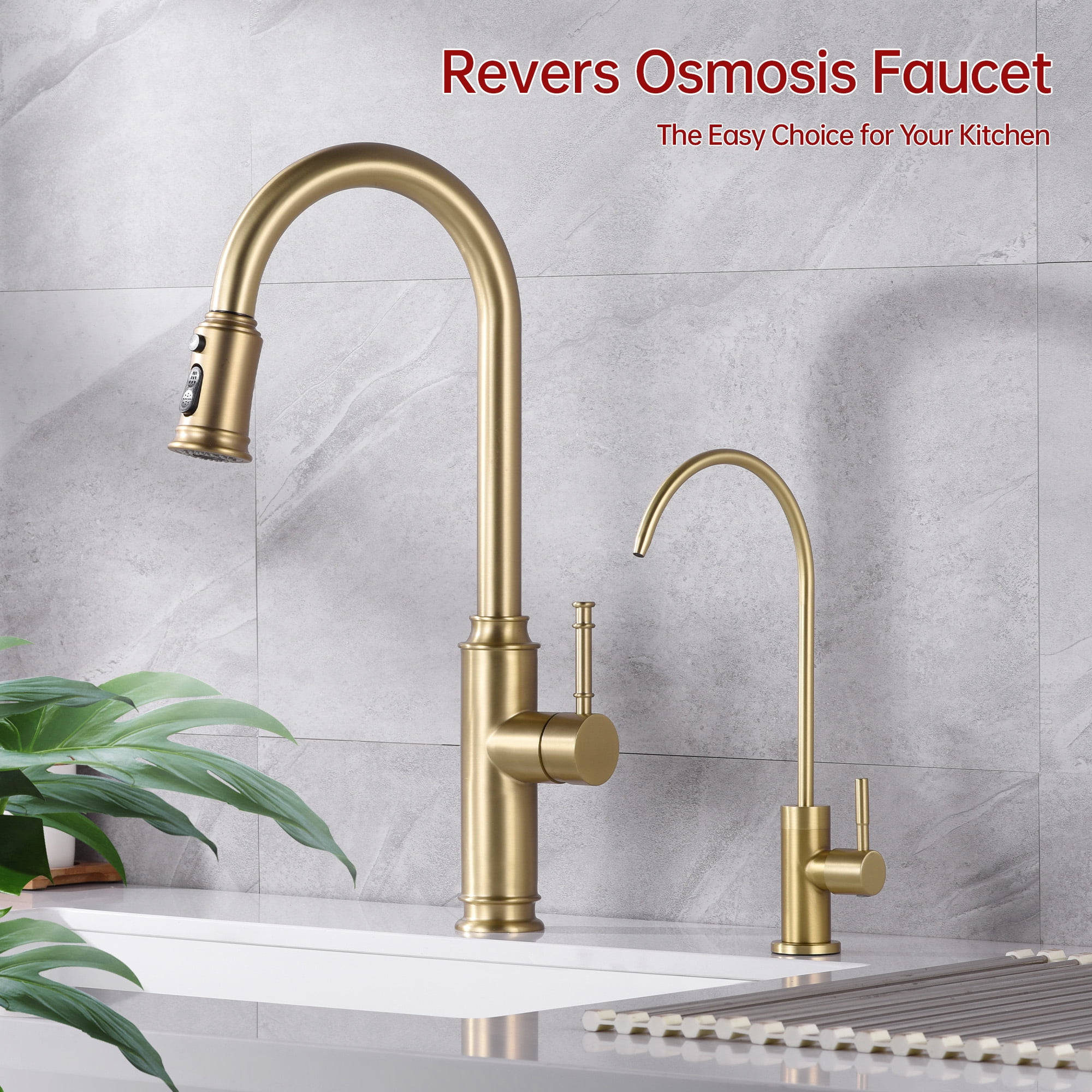 SUMERAIN Drinking Water RO Faucet for Kitchen Sink, 100% Lead-Free Stainless Steel Brushed Gold Purified Filter Faucet