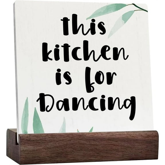 Ceramic Sign 4x4 Inch Kitchen Decor Farmhouse Home Office Decor Kitchen Signs Desk Decorations Kitchen Essentials Decorative Plaque Sign with Wood Stand Kitchen Counter Decor For Shelf Table Cabinet