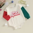 thumbnail image 3 of Okbabeha Toddler Baby Sweatshirt Romper Cute Christmas Letter Print Long Sleeve Color Block Bodysuit Sweater Onesie Clothes, 3 of 7