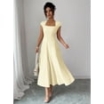 thumbnail image 6 of Pale Yellow Womens Square Neck Cinched Waist A-Line Midi Dress For Spring Summer Casual Vacation, 6 of 7