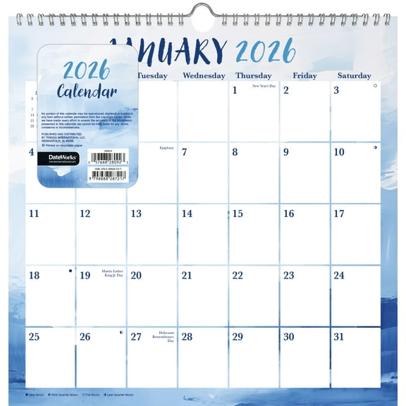 Trends International, Marble Spiral 2026 Wall Calendar, 12'' X 12.25'', 12-Month Calendar with Stapled Binding