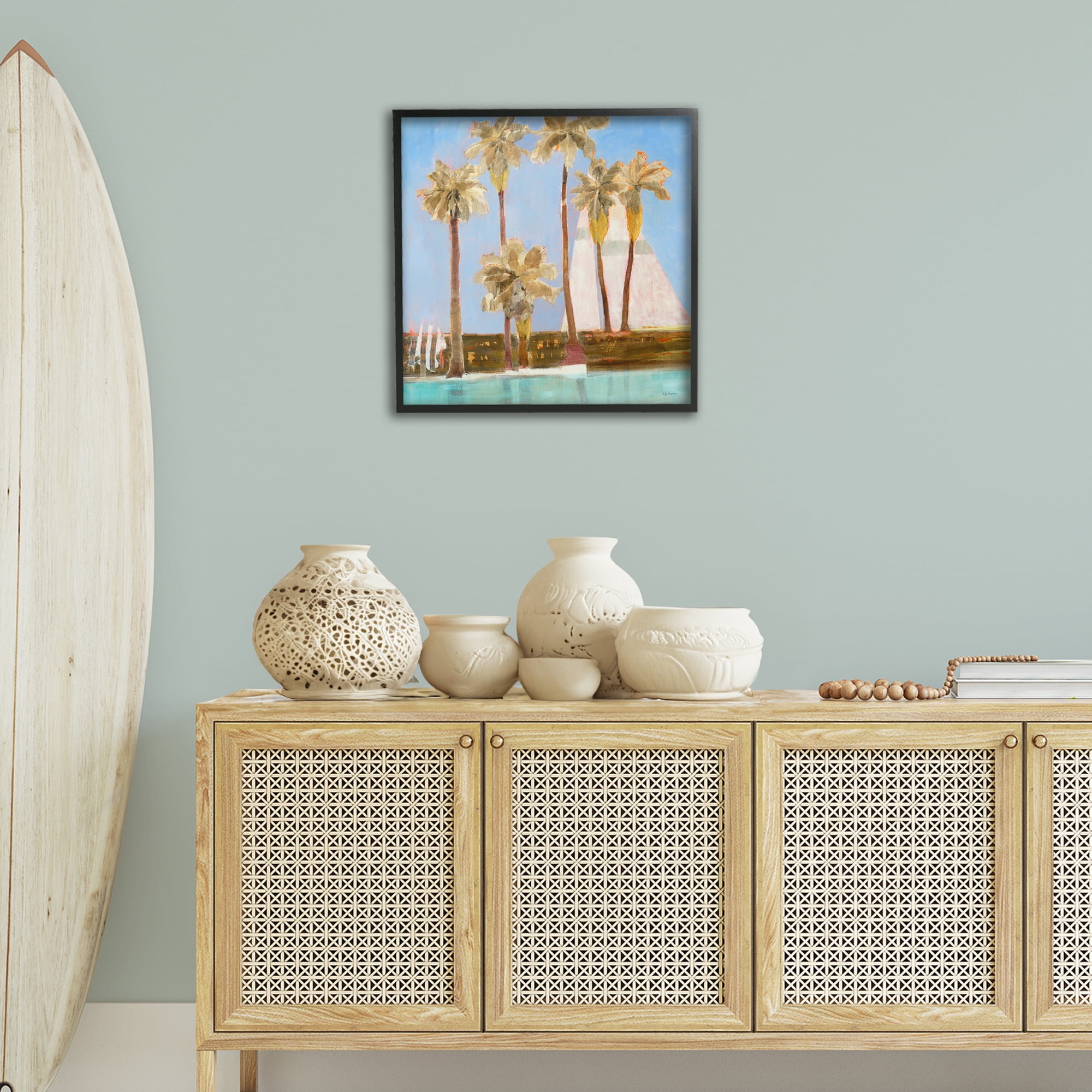 Stupell Industries Rustic Tropical Scene Coastal Painting Black Framed Art Print Wall Art, 24 x 24