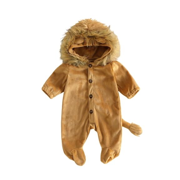 Cjfdfy Newborn Baby Boy Girl Halloween Costumes Lion Costume Footed Jumpsuit Long Sleeve Hooded Romper With Faux Mane And Tail Cute Halloween Party Cosplay Fall Winter Outfit