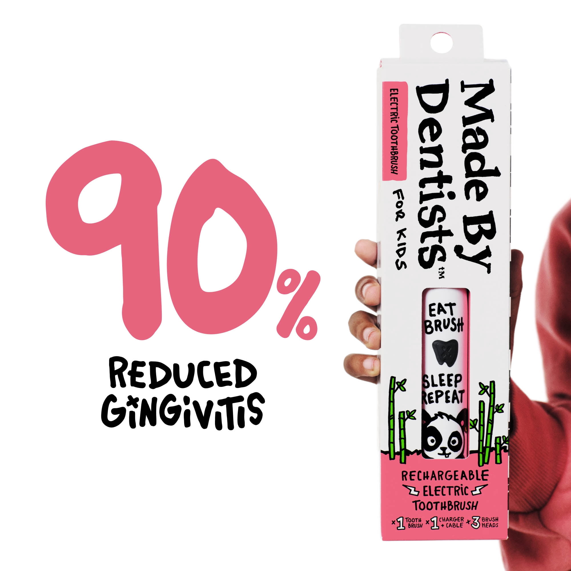 Made by Dentists Kids' Panda Electric Toothbrush with 3 Brush Heads, Rechargeable, Ages 3+
