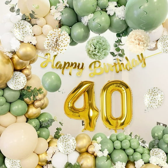 AYUQI 40th Birthday Party Decorations for Women Men, Sage Green 40th Balloon Kit Include Happy Birthday Banner,Cake Topper and Balloon Arch for Girl Lady 40 Birthday Party Supplies