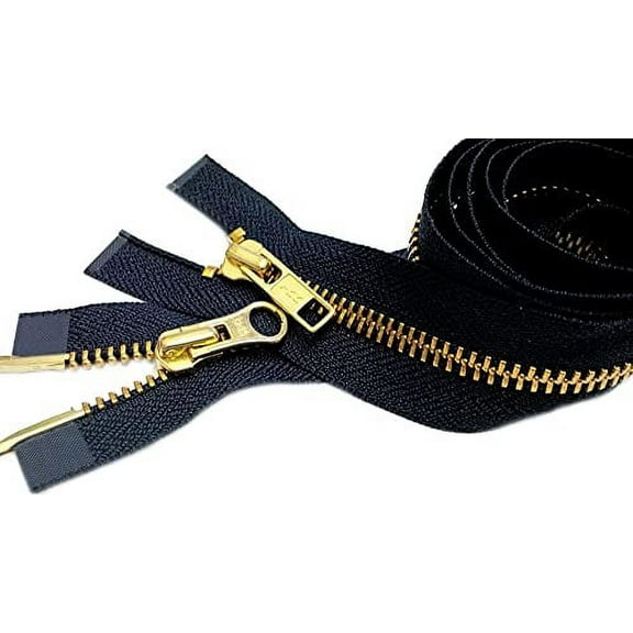 YKK #5 Medium Weight Brass"2-Way" Dual Separating Jacket Zipper - Choose Your Length - Color: Navy #560 - Made in The United States (1 Zipper Per Pack) (12" Inches)