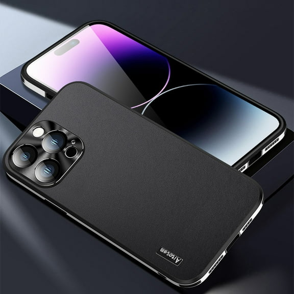 Slim Fit for iPhone 16 Pro Max Case for Women Men, PU Leather Camera Lens Protection Luxury Plating Frame Support Wireless Charging Full Protective Phone Case for iPhone 16 Pro Max, Black