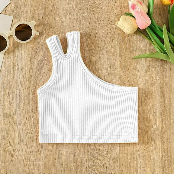 Chbgutlmr Toddler Girls Trendy Tank Tops Sleeveless One Shoulder Crop Tops Casual Summer Dressy Stretch Tops for 2-8 Years