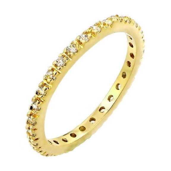 Gold Plated Sterling Silver 925 Clear CZ Inlay Eternity Ring Band White Jewelry Female Size 8