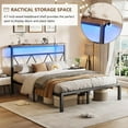thumbnail image 4 of VanAcc Metal Bed Frame with LED Lights Platform Storage Shelf, Full, Vintage Modern Style, Black, 4 of 9
