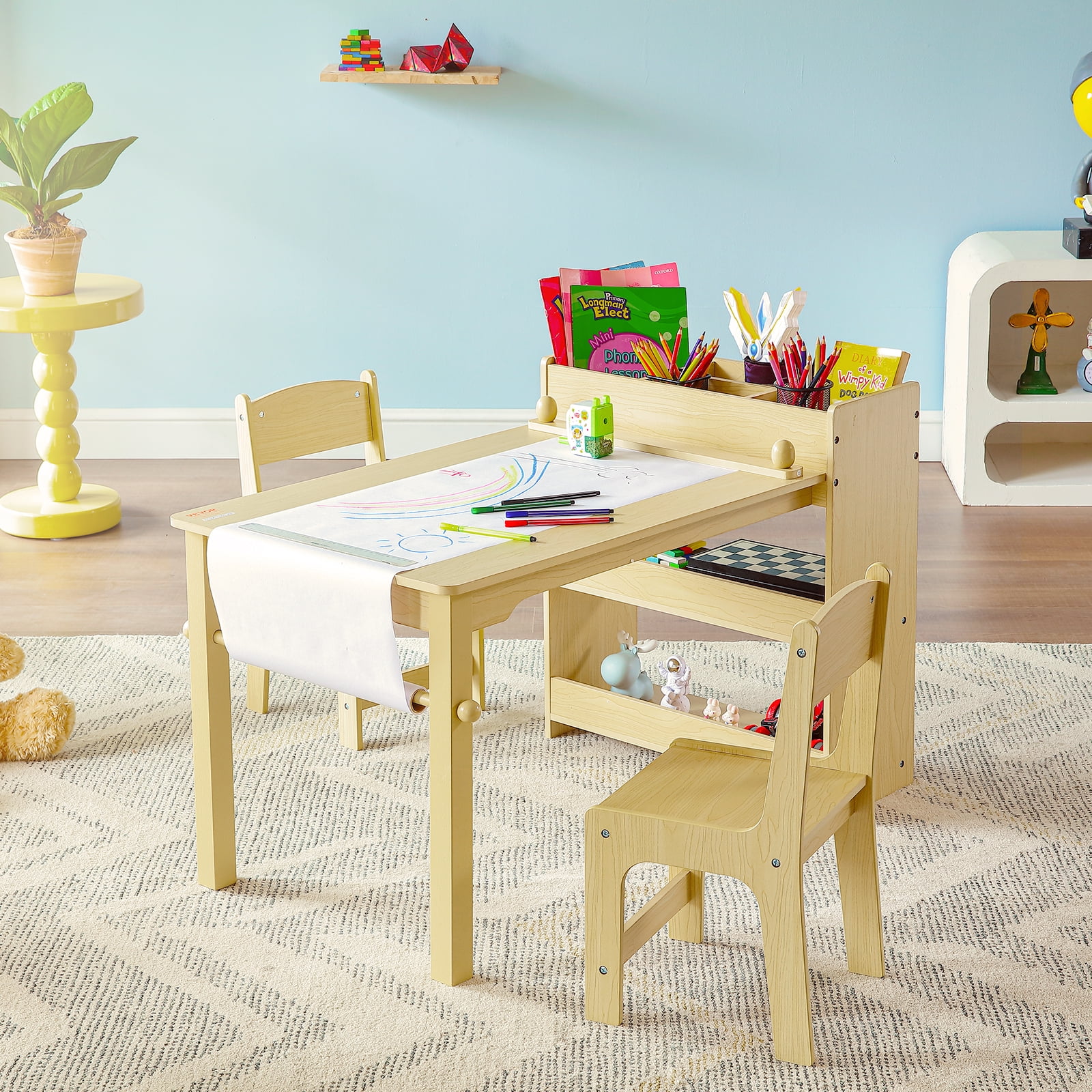 Costway Kids Activity Art Table Set Wooden Craft Desk for