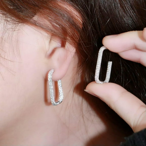 Gorgeous 925 Sterling Silver Hoop Earrings for Women CZ Crystal White Jewelry