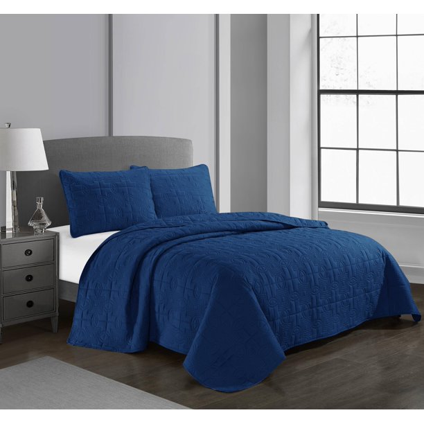 Pinsonic Quilt Set Navy Queen