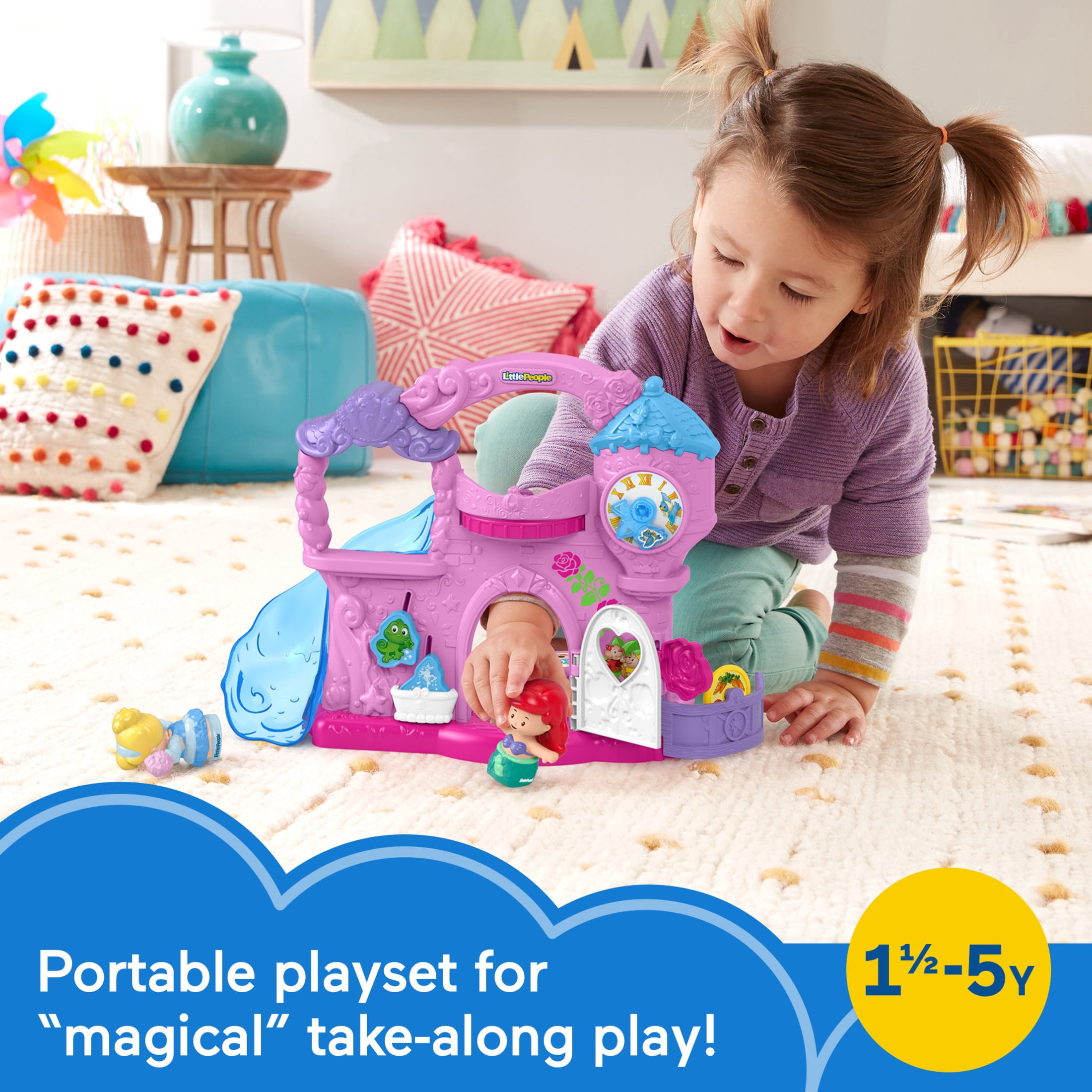 Disney Princess Play & Go Castle Little People Portable Playset & 2 Figures for Toddlers