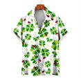 thumbnail image 2 of Camisas de verano con estampado de trébol de cuatro hojas para hombre y mujer, camisas casuales de manga corta con solapa, estilo hawaiano, para playa, estilo urbano, 2 of 5