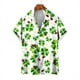 thumbnail image 5 of Camisas de verano con estampado de trébol de cuatro hojas para hombre y mujer, camisas casuales de manga corta con solapa, estilo hawaiano, para playa, estilo urbano, 5 of 5
