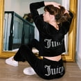 thumbnail image 2 of Women’s Casual Tracksuit Two Piece Set Zip Up Hooded Jacket Flare Pants Soft Velour Lounge Outfit Athletic Streetwear Matching Set, 2 of 12