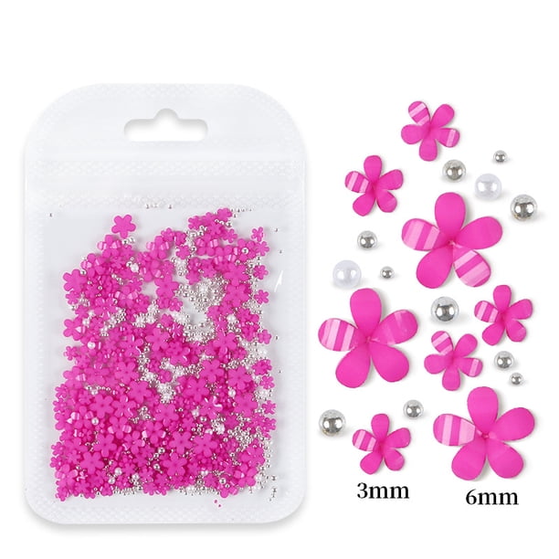 Bolsa de joyería con flores de cinco pétalos para decoración de uñas Joyería de flores acrílicas blancas y rosas con cuentas de oro y plata Flor de resina