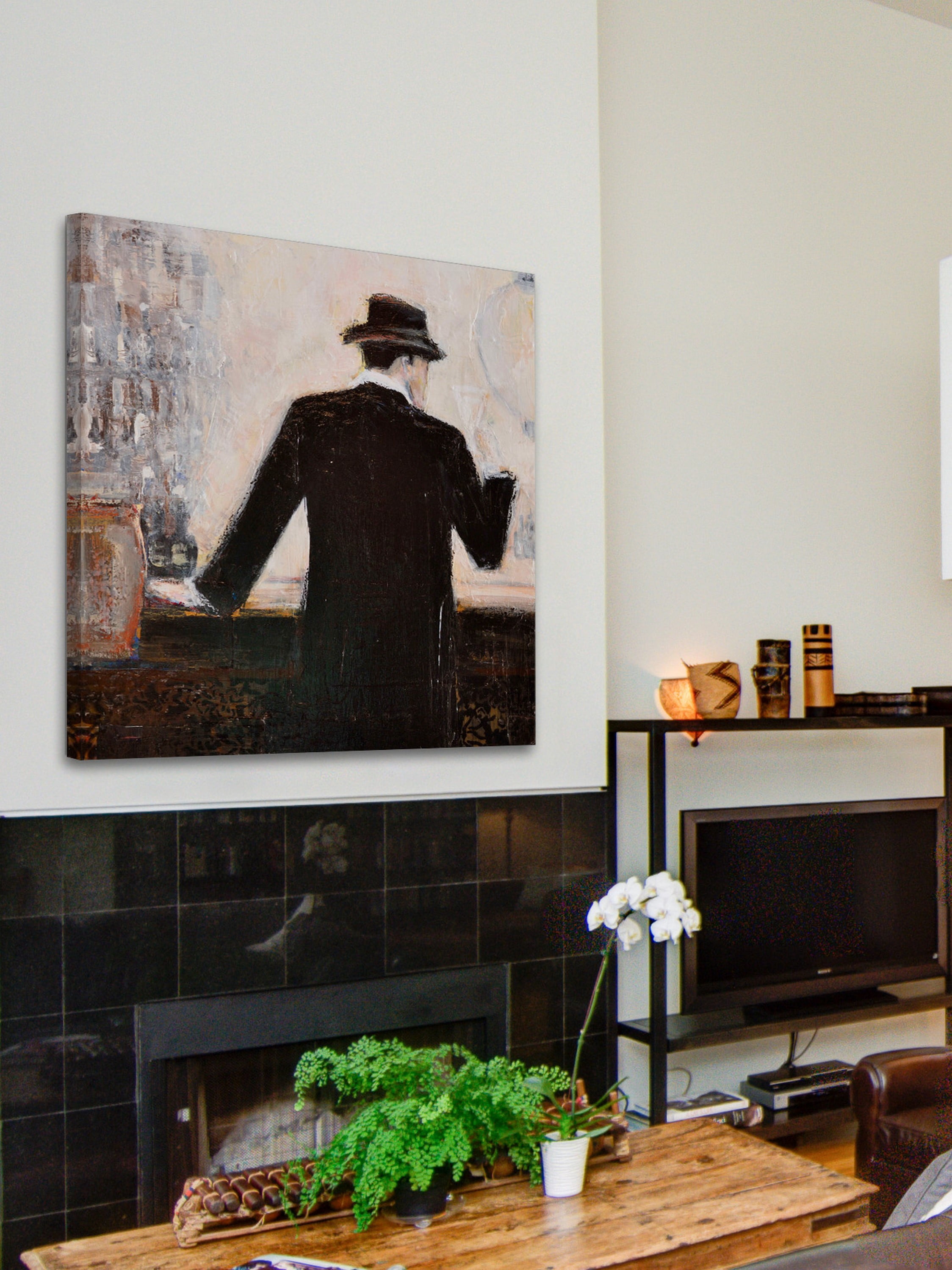 "Bar Scene Man" Painting Print on Wrapped Canvas
