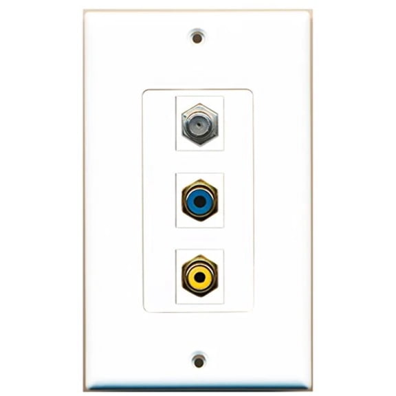 RiteAV - 1 Port RCA Yellow and 1 Port RCA Blue and 1 Port Coax Cable TV- F-Type Decorative Wall Plate Decorative