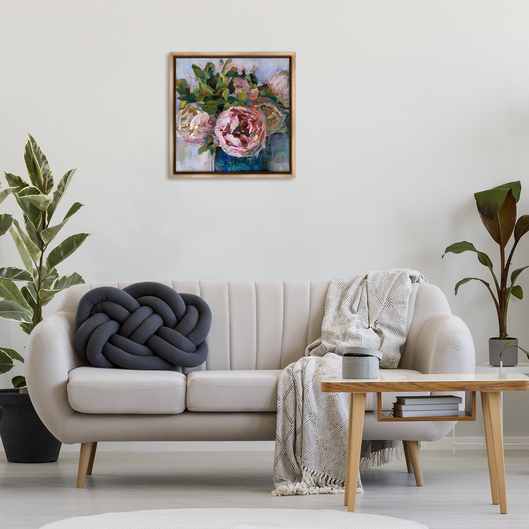 Stupell Industries Full Ranunculus Bouquet Botanical & Floral Painting Brown Floater Framed Art Print Wall Art, 25 x 25