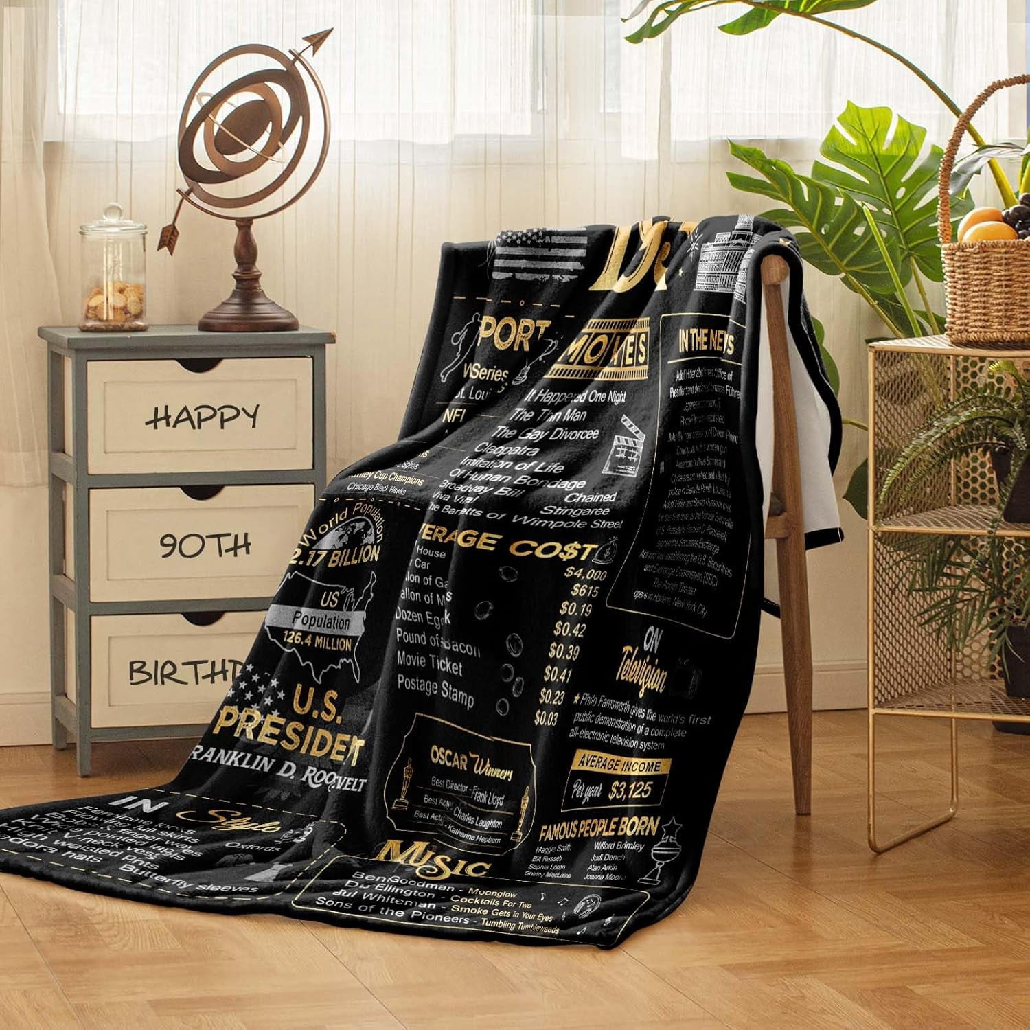 90th Birthday Gifts for Women Men - Back in 1934-90 Year Old Birthday Gifts for Men 90th Birthday Ideas 90th Birthday Decorations for Men Throw Blanket 60Lx50W