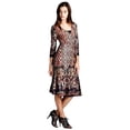 thumbnail image 1 of PacificPlex Womens Knee-Length Faux Wrap Damask Print Dress 3/4 Sleeve, 1 of 1