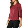 thumbnail image 4 of INSPIRE CHIC Women's Satin Blouse Casual Solid Long Sleeve V Neck Top Shirts L Burgundy, 4 of 7