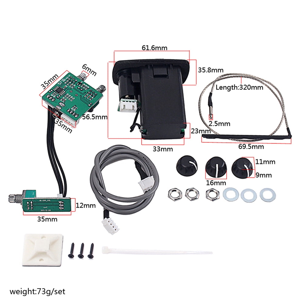 FOMIYES Black Acoustic Guitar Preamp Pickup with Rotary Volume and Tone Controls for Soundhole Amplification
