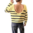 thumbnail image 3 of Suéter Corto de Cuello Redondo para Mujer, Larga, Tejido Grueso, Estilo Jersey, Ideal para Otoño Amarillo y Azul M, 3 of 7