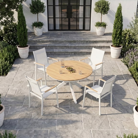 OTSUN 5 Pcs Outdoor Patio Furniture Set, Front Porch Furniture with 4 Armchairs and Teak Table Patio Sectional for Garden Terrace & Backyard