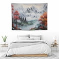 thumbnail image 3 of GOSMITH  Landscape Tapestry, Pink Cherry Chinese Landscape Painting Japanese China Blossom Picnic Mat Hippie Trippy Tapestry Wall Art Decor for Bedroom Living Room, Landscape, 3 of 7