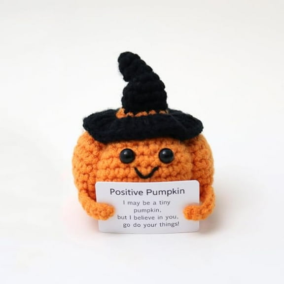Handmade Mini Funny Positive Pumpkin , Creative Wool Pocket Knitted Pumpkin Toy Doll with Encouragement Card Cute Crochet Potato Tiny Positive Emotional for Birthday Gifts