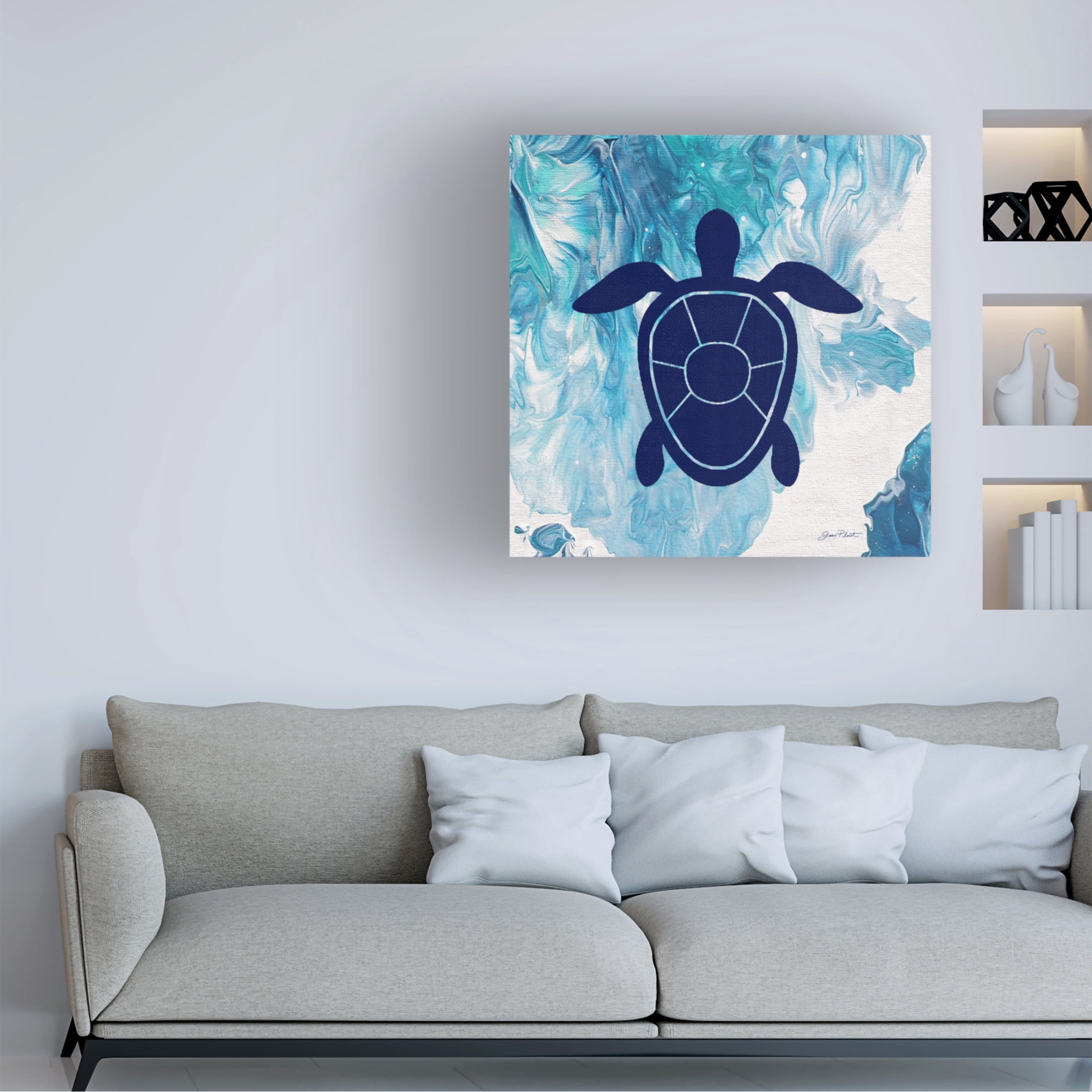Canvas Wall Art - Jean Plout 'Abstract Ocean H' Wall Art for Living Room, Bedroom, or Office Décor by Trademark Fine Art - 18 x 18 Inches