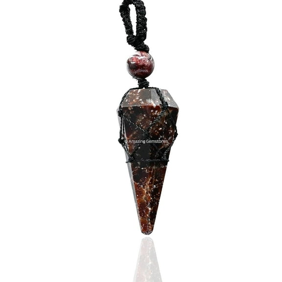 Garnet Crystal Stone Holder Necklace Pendulum, Unique Women Men Necklace (Black Macrame)