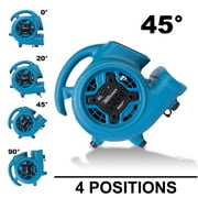 XPOWER P-230AT 1/4 HP 925 CFM Multi-Purpose Mini Mighty Air Mover, Utility Fan, Dryer, Blower with Built-in Power Outlets and Timer - Blue