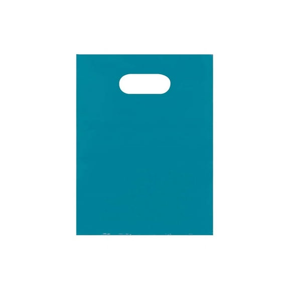 SSWBasics Teal Blue Plastic Merchandise Shopping Bags with Die Cut Handles - Lightweight (9x12) - Pack of 100 - Perfect For Retail  Gifts  Trade Shows and More
