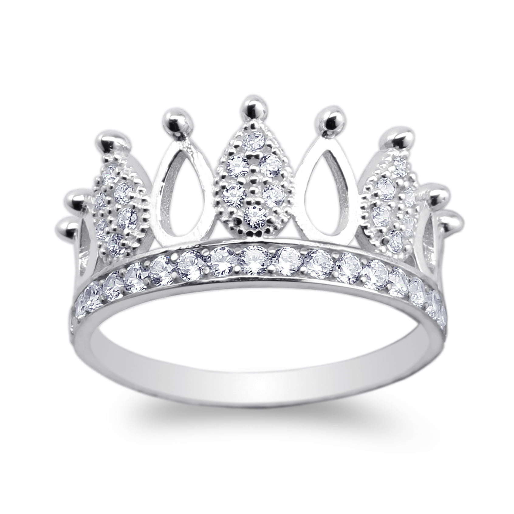 925 Sterling Silver Band with Crown Top Round CZ Ring Size 4-10