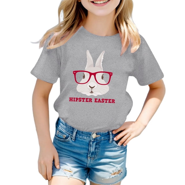 TZEWGL T-Shirts pour Enfants Mignon Lapin Graphique Manches Courtes Col Rond pour Filles Garçons Taille 4-5T